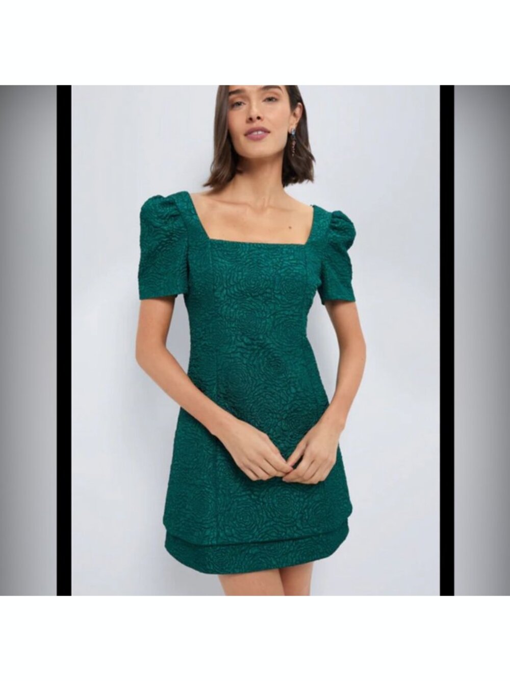Hyacinth House | Emerald Green Jacquard Juliana Mini Dress | Small